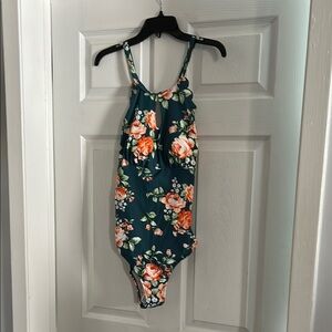 Cupshe Floral One Piece Swimsuit - Dark Green and Orange